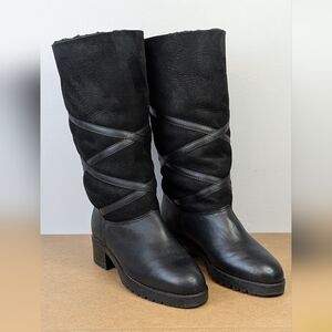 La Canadienne | Black Sheepskin & Leather Sherpa Winter Boots, Size 7